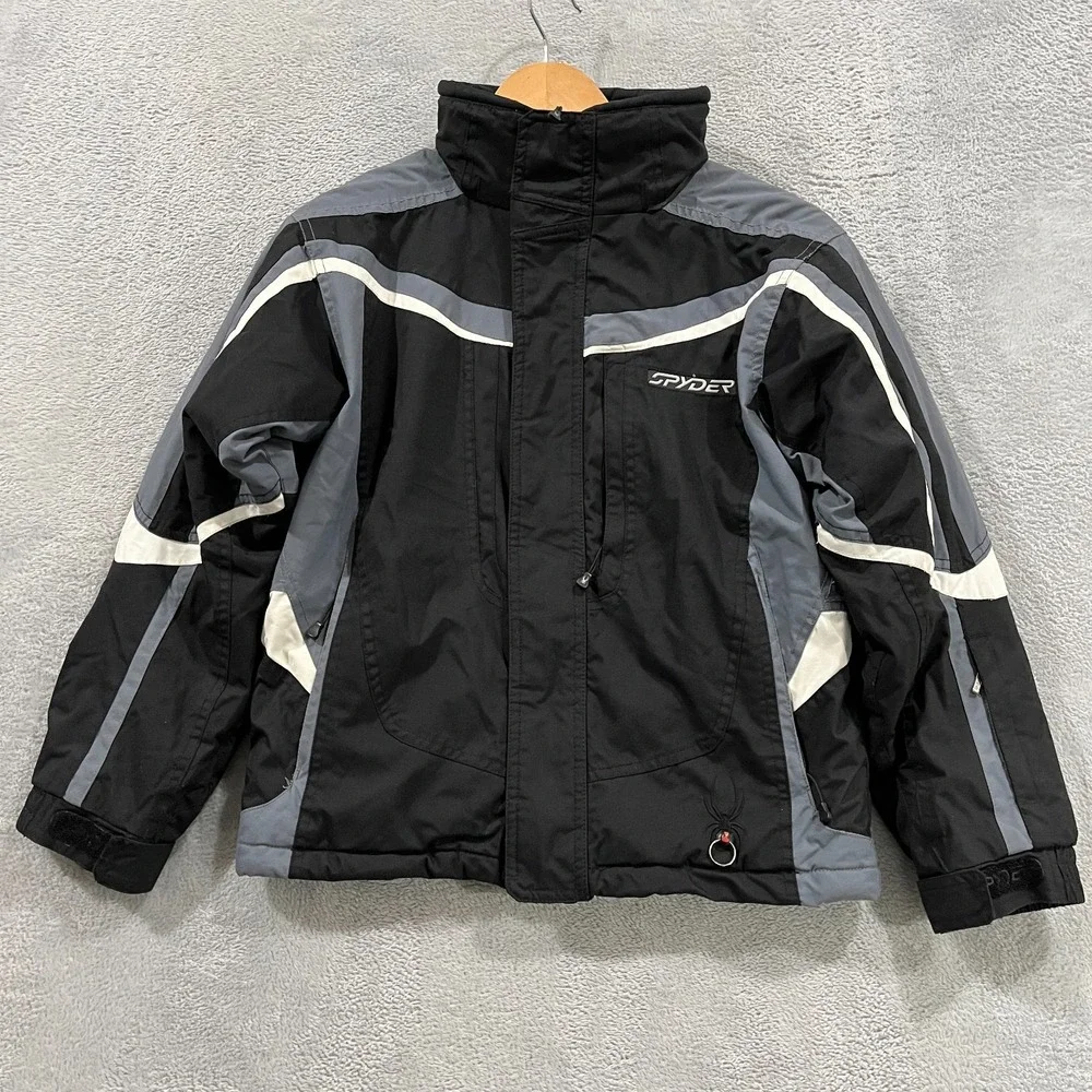 Vintage‎ Spyder Ski XT Jacket Youth 12 Insulated Black Gray Retro 90s Waterproof